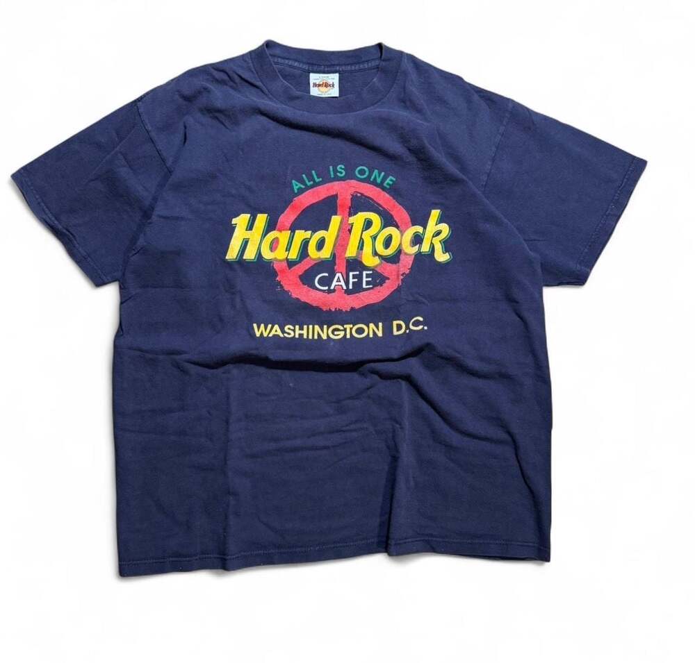 Vintage Hard Rock Cafe Washington D.C. Peace Sign Navy T-Shirt - Y2K Casual Tee
